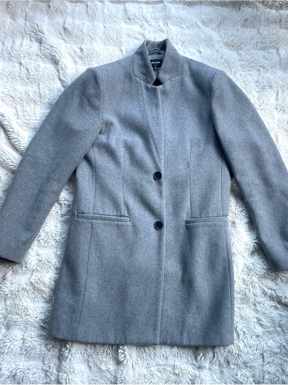Light Gray Wool-Blend Stand Collar Coat